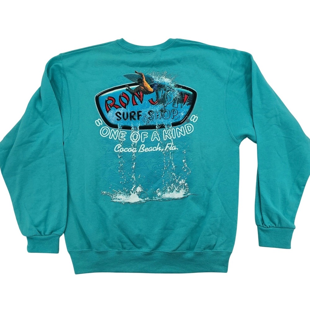Ron Jon Surf Shop Cocoa Beach Teal Graphic Sweatshirt Size M Sea Foam Surf Style